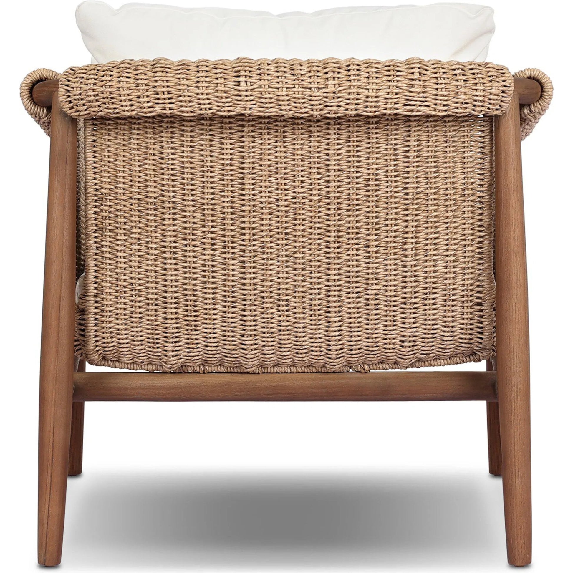 Cambrie Outdoor Chair by Four Hands in arashi salt, stained toasted brown, faux hyacinth. Made from 100% acrylic, solid teak, 100% polyethylene in a rustic style.