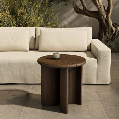 Paden Outdoor End Table by Four Hands in stained toasted brown-fsc. Made from solid fsc®-certified teak in a unique style.