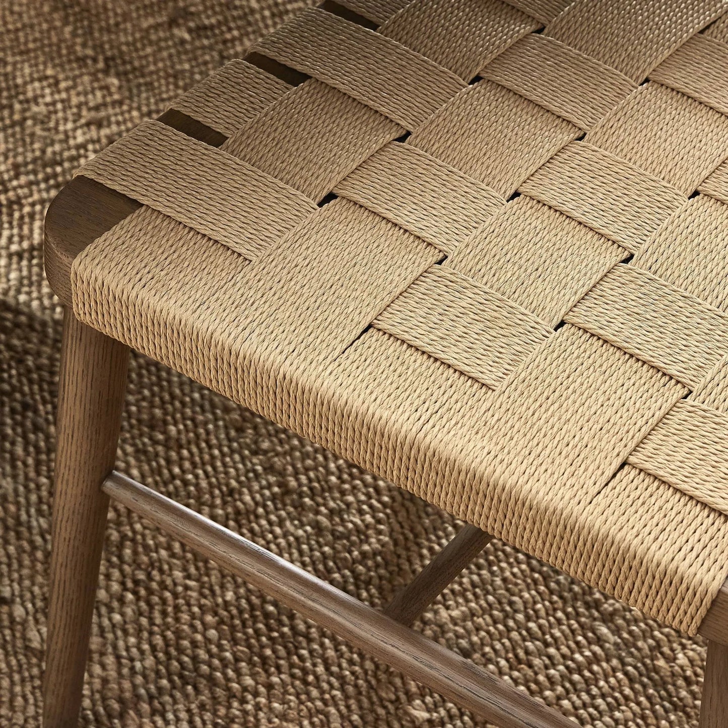 023 SI-2535180 | Closeup | Kershaw Dining Chair by Four Hands in natural rush, smoked oak. Made from rush, solid oak in a traditional style.