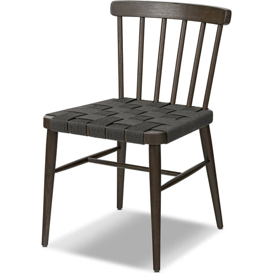 Kershaw Dining Chair by Four Hands in black rush, light carbon. Made from rush, solid oak in a traditional style.