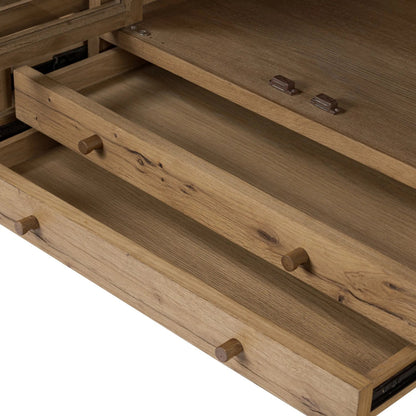 Bergstrom Cabinet by Four Hands in warm natural oak veneer. Made from thick oak veneer, solid oak in a modern style.