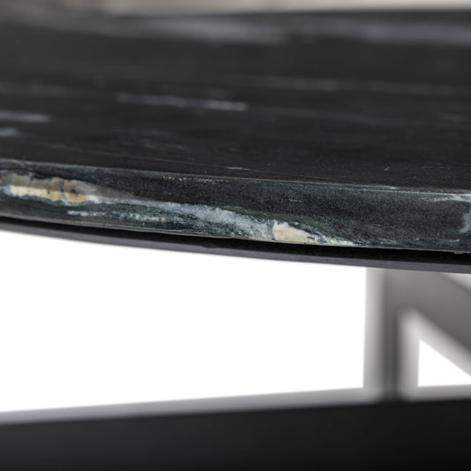 Marble Round Coffee Table with Iron by Four Hands in gunmetal, black marble. Made from solid marble, iron in a modern style.