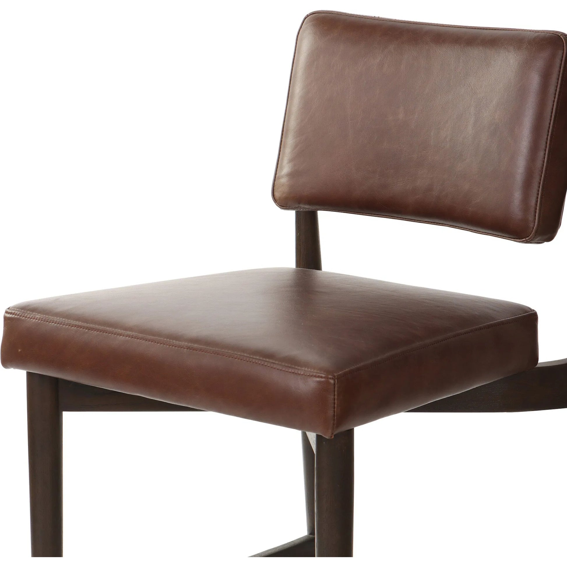 Anton Bar Stool by Four Hands in havana brown, burnt oak, raw iron. Made from top grain leather, solid oak, iron in a modern style.