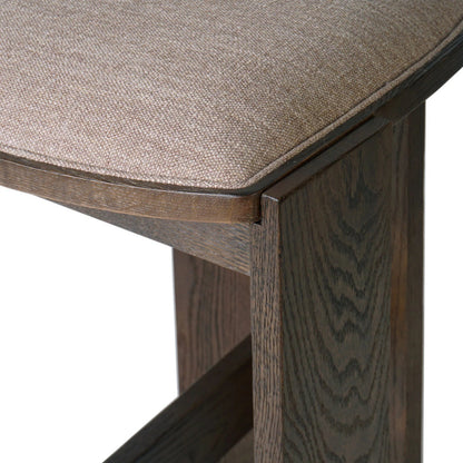 Hoven Backless Bar Stool by Four Hands in alcala fawn, drifted oak. Made from 70% polyester, 20% viscose (rayon), 10% flax/linen, solid oak in a transitional style.