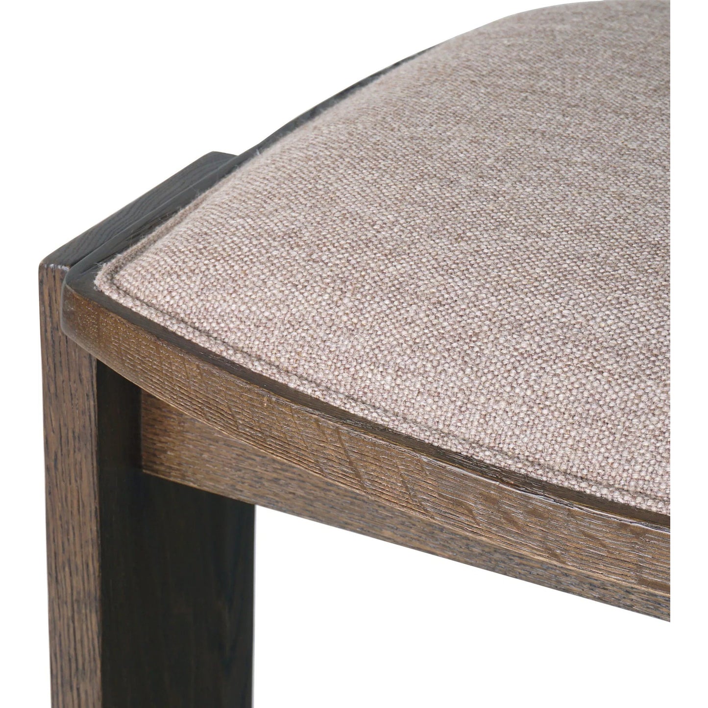 006 SI-2320119 | Closeup | Hoven Backless Bar Stool by Four Hands in alcala fawn, drifted oak. Made from 70% polyester, 20% viscose (rayon), 10% flax/linen, solid oak in a transitional style.