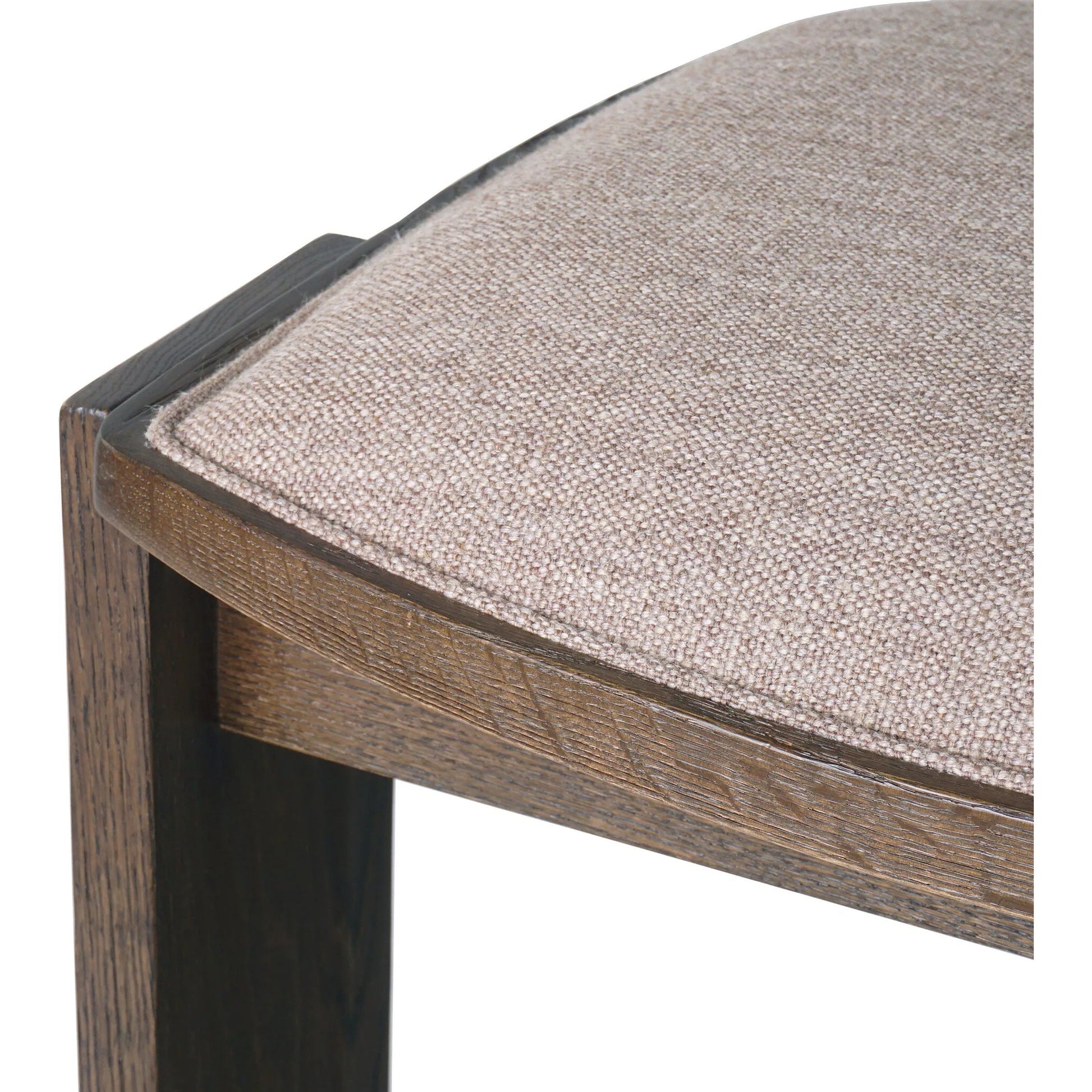 Hoven Backless Bar Stool by Four Hands in alcala fawn, drifted oak. Made from 70% polyester, 20% viscose (rayon), 10% flax/linen, solid oak in a transitional style.