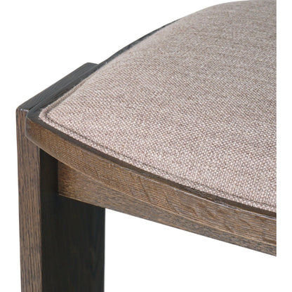 Hoven Backless Bar Stool by Four Hands in alcala fawn, drifted oak. Made from 70% polyester, 20% viscose (rayon), 10% flax/linen, solid oak in a transitional style.
