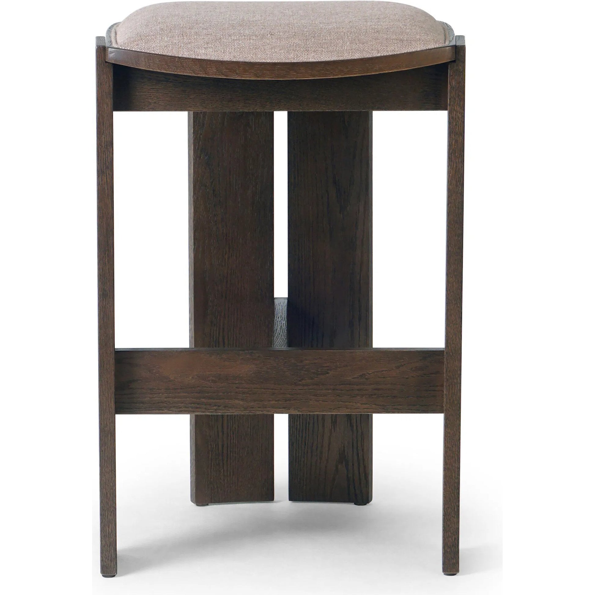 Hoven Backless Bar Stool by Four Hands in alcala fawn, drifted oak. Made from 70% polyester, 20% viscose (rayon), 10% flax/linen, solid oak in a transitional style.