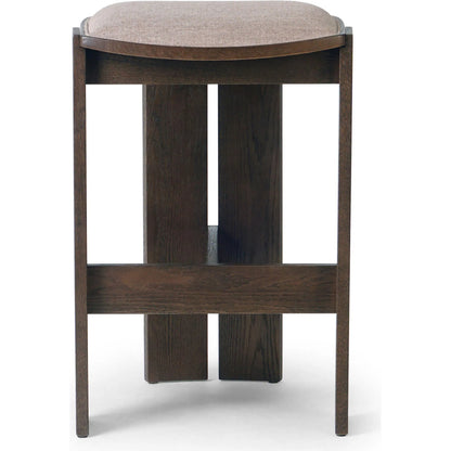 Hoven Backless Bar Stool by Four Hands in alcala fawn, drifted oak. Made from 70% polyester, 20% viscose (rayon), 10% flax/linen, solid oak in a transitional style.