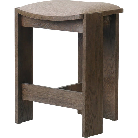 Hoven Backless Counter Stool by Four Hands in alcala fawn, drifted oak. Made from 70% polyester, 20% viscose (rayon), 10% flax/linen, solid oak in a unique style.