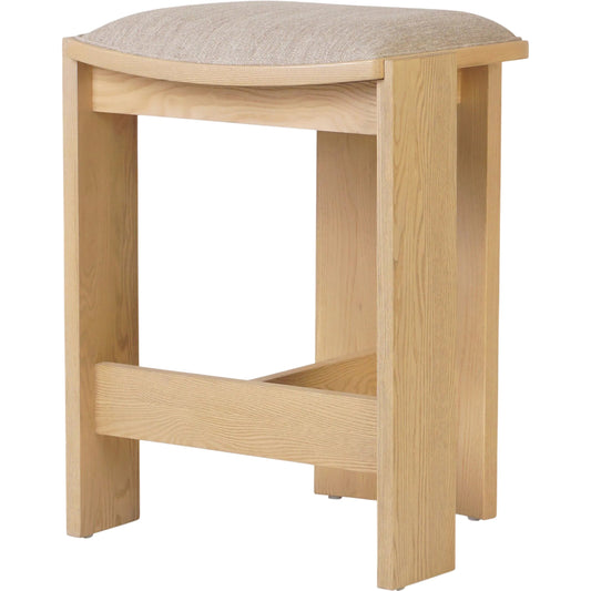 Hoven Backless Stool by Four Hands in alcala wheat, light ash. Made from 70% polyester, 20% viscose (rayon), 10% flax, linen, solid ash in a unique style.