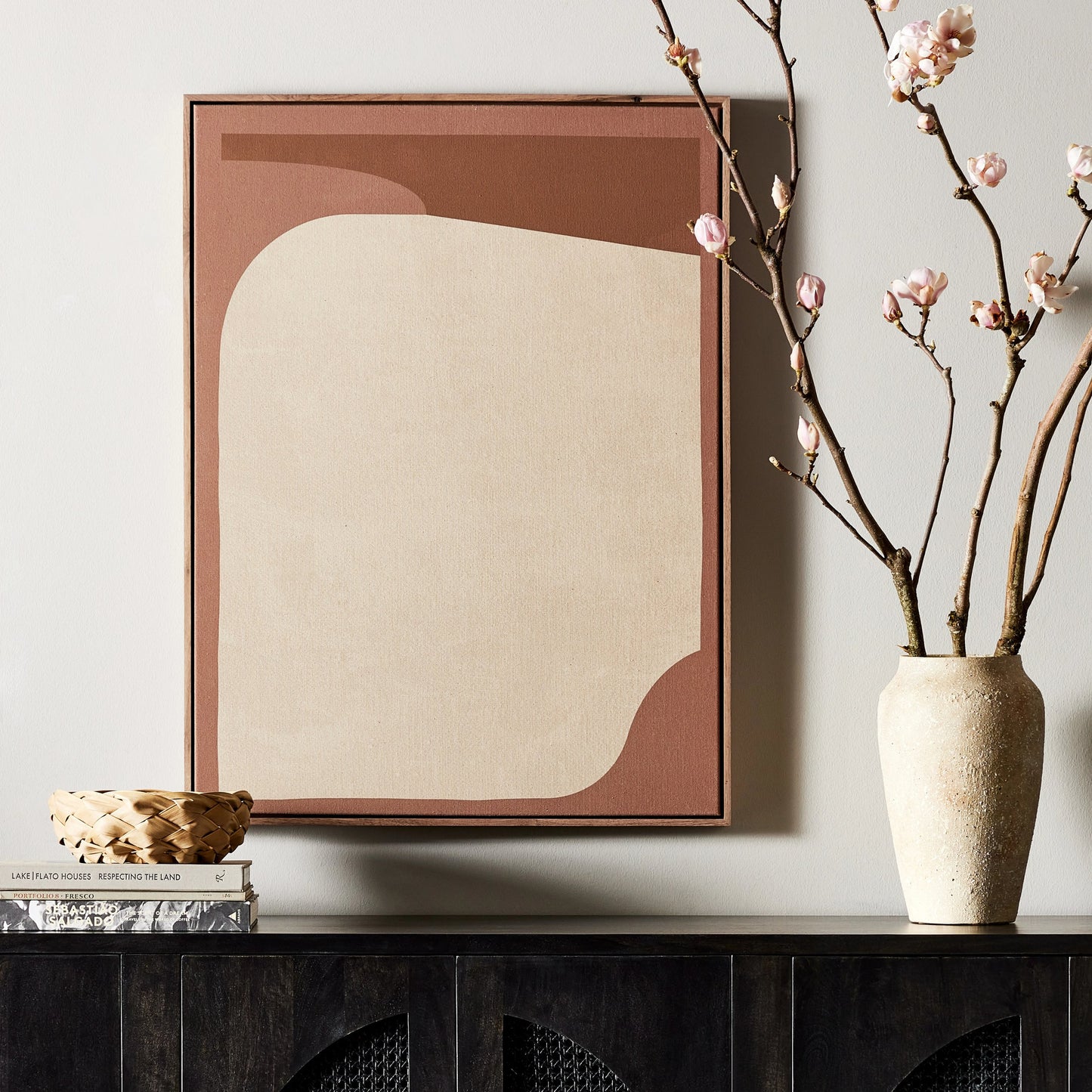 005 SI-2074796 | Lifestyle | Tonal Study I by Coup D'Esprit by Four Hands in rustic walnut. Made from rustic walnut, fredrix 558 raw canvas in a modern style.