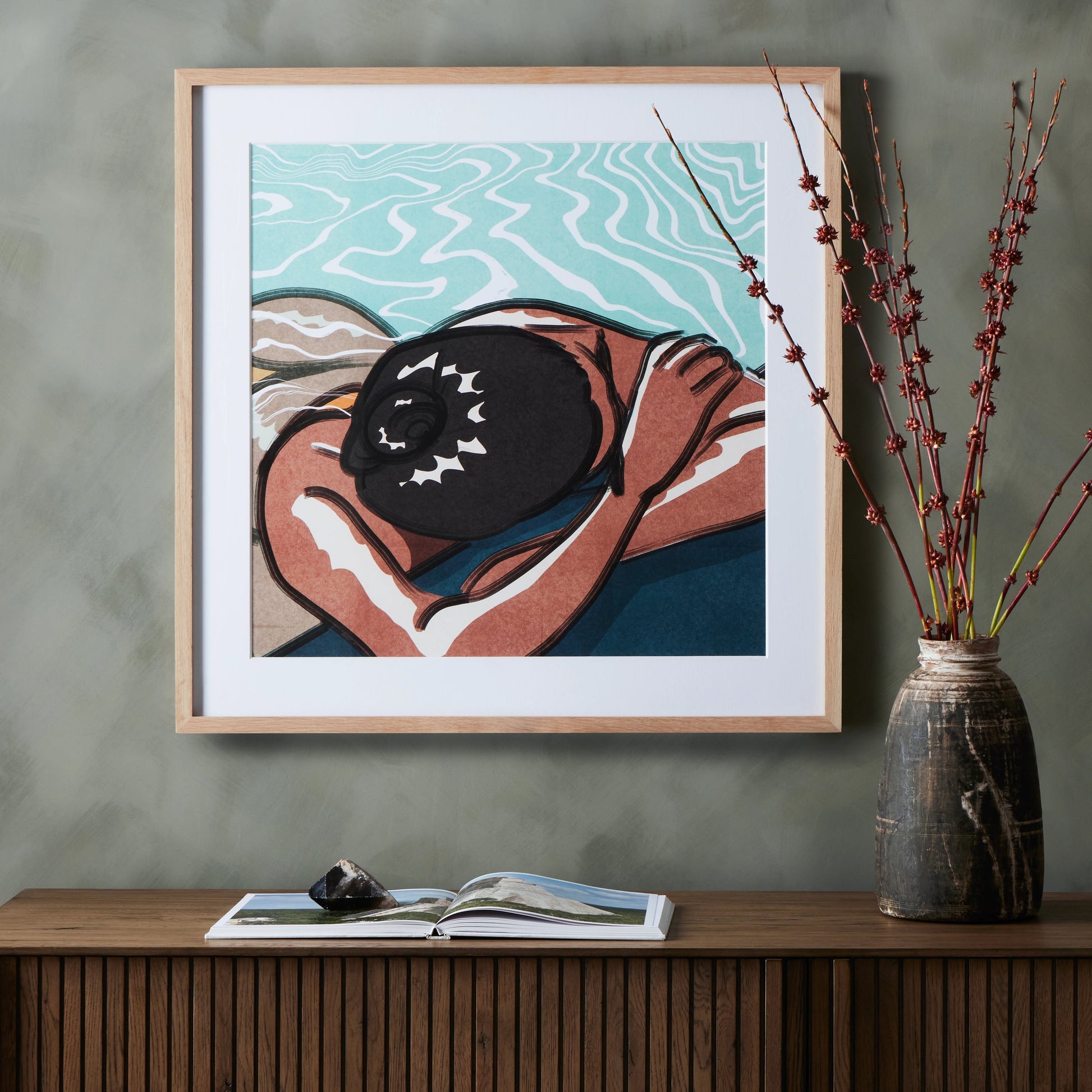 Leisure I by Coup d’Esprit by Four Hands. Made from vertical grain 2.5 white oak, srm890 double thick white, watercolor paper in a coastal style.