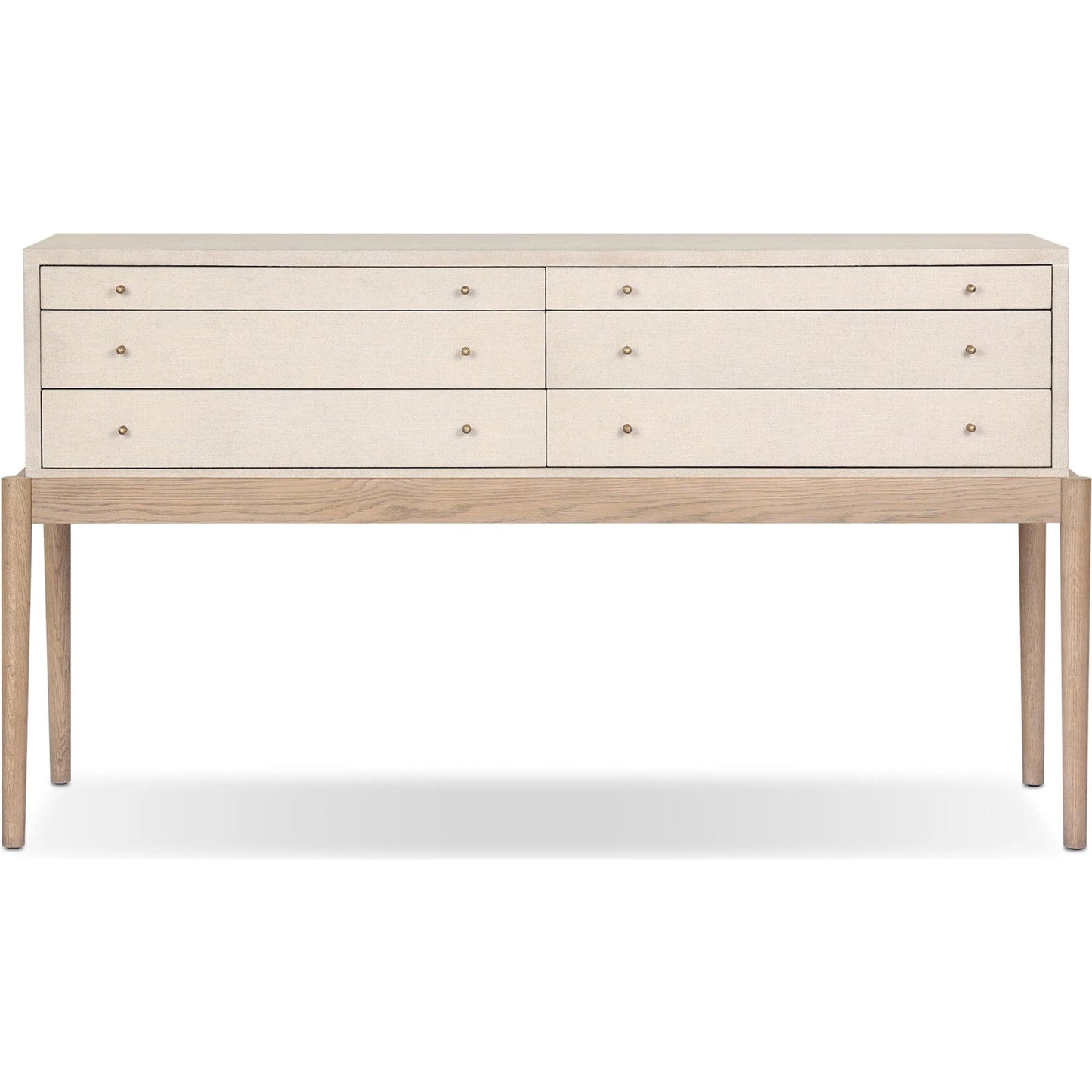 000 SI-2446569 | Additional Silo | Ford Console Table by Four Hands in beige painted linen, sandy oak. Made from painted linen, solid oak in a transitional style.