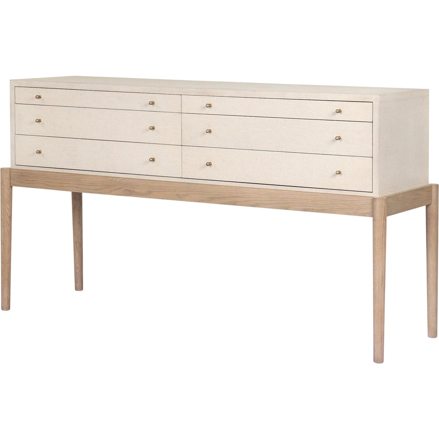 014 SI-2446569 | Primary Silo | Ford Console Table by Four Hands in beige painted linen, sandy oak. Made from painted linen, solid oak in a transitional style.