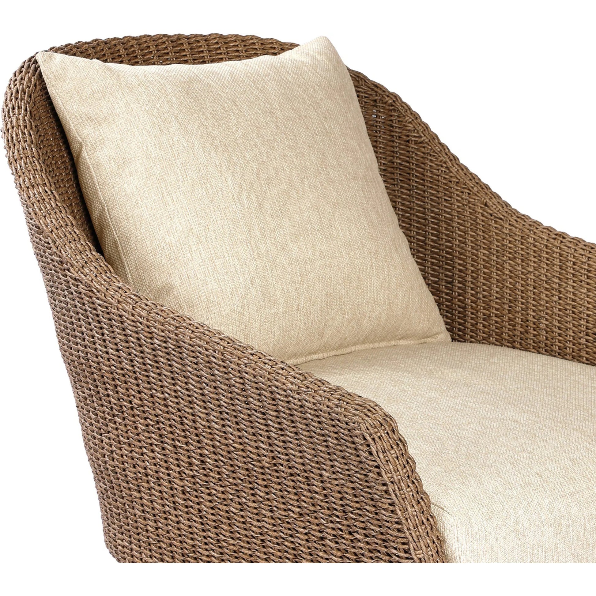 Koe Outdoor Chair by Four Hands in ellor beige, faux dark hyacinth. Made from 100% olefin, 100% polyethylene in a rustic style.