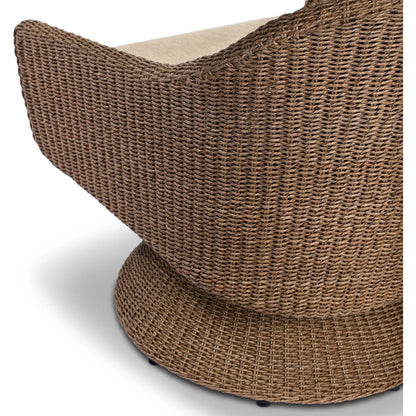 Koe Outdoor Chair by Four Hands in ellor beige, faux dark hyacinth. Made from 100% olefin, 100% polyethylene in a rustic style.