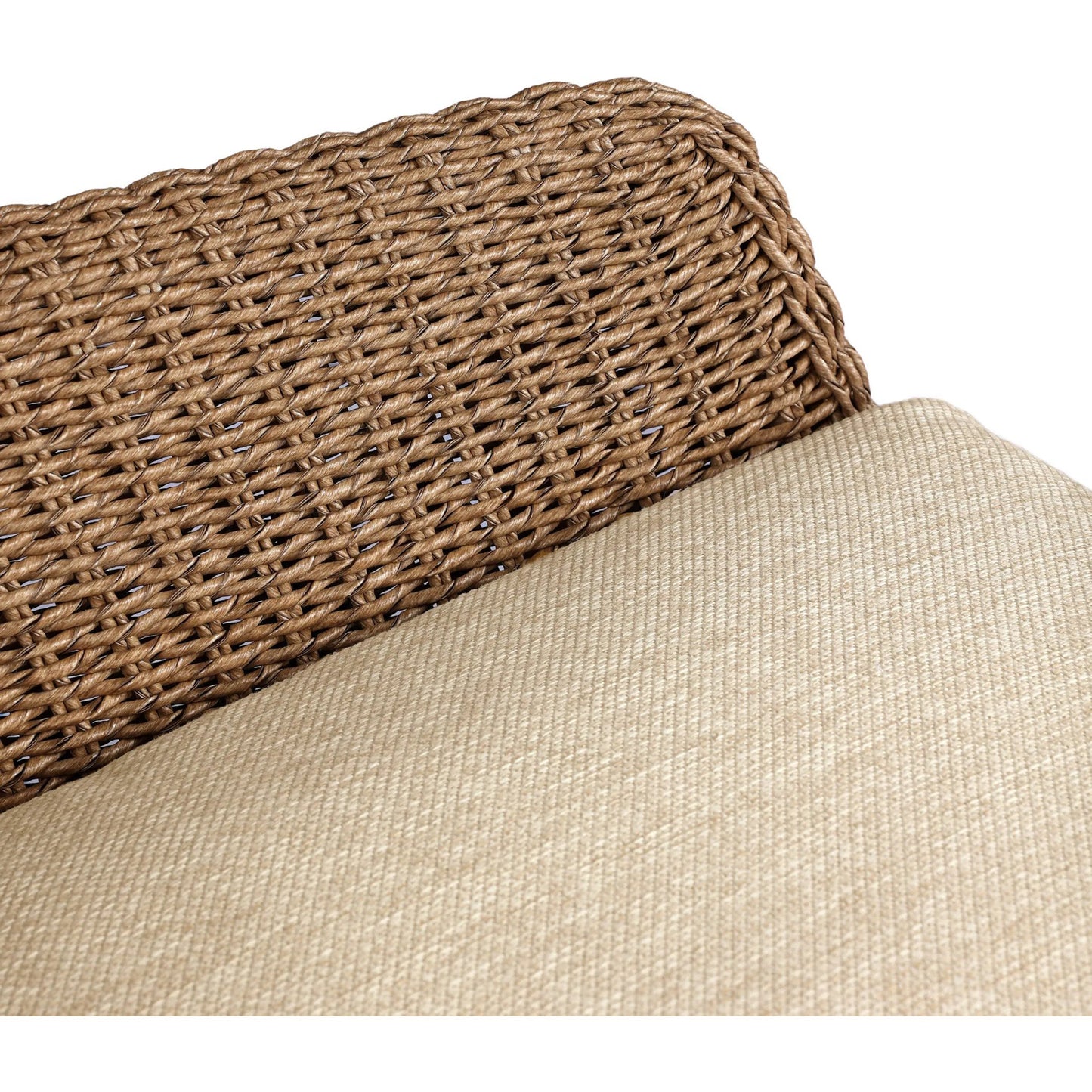 010 SI-2519219 | Closeup | Koe Outdoor Chair by Four Hands in ellor beige, faux dark hyacinth. Made from 100% olefin, 100% polyethylene in a rustic style.