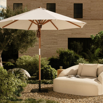 Baska Outdoor Round Umbrella by Four Hands. Made from 100% acrylic, solid fsc®-certified teak in a modern style.