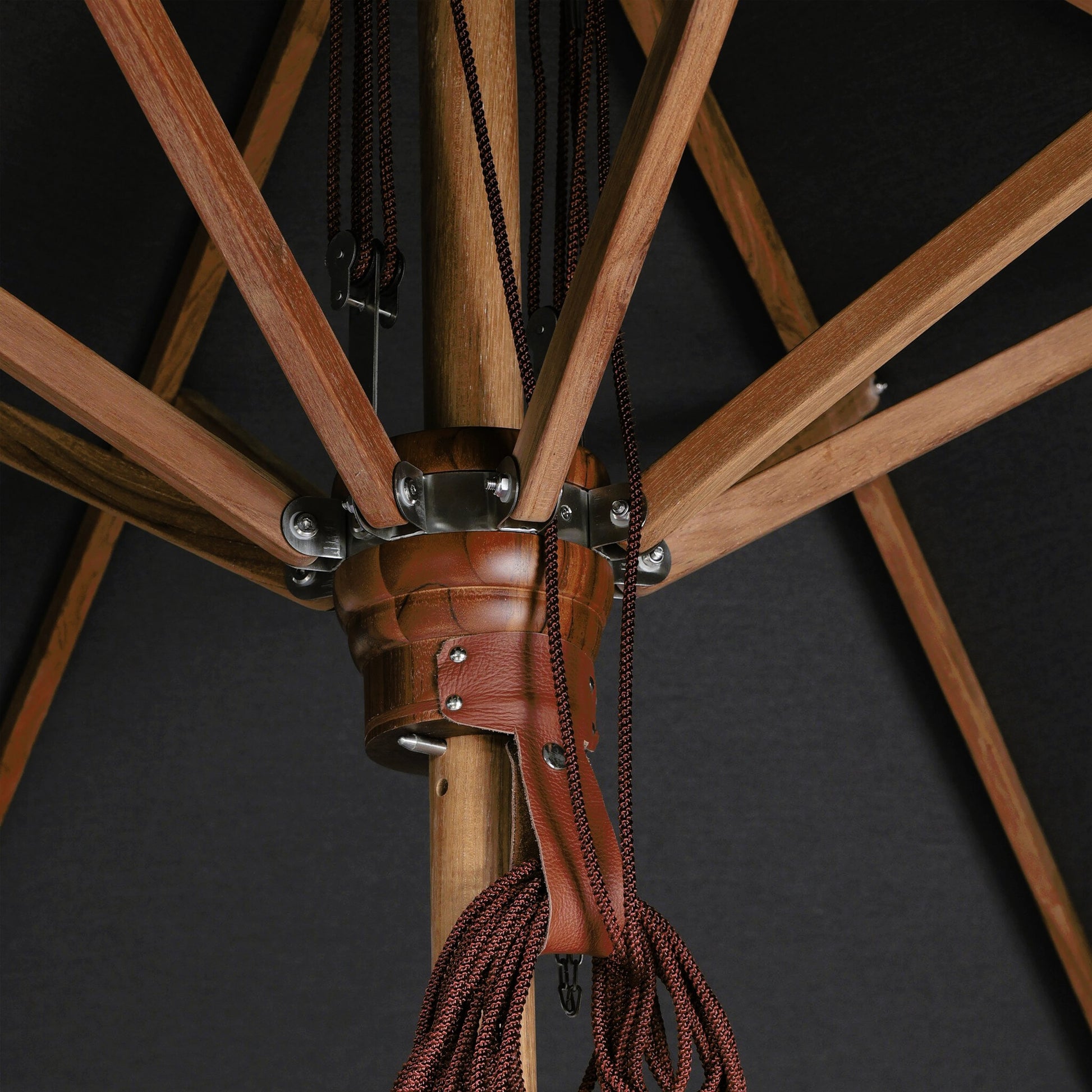 Baska Outdoor Round Umbrella by Four Hands. Made from 100% acrylic, solid fsc®-certified teak in a modern style.