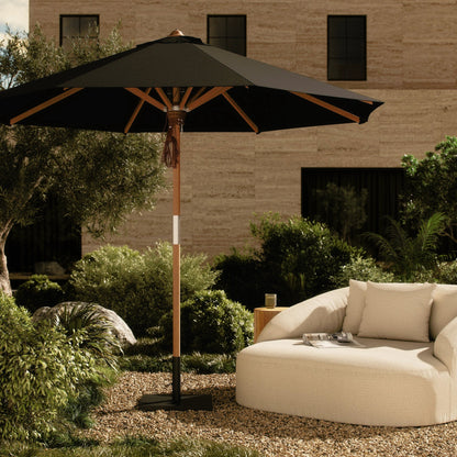 Baska Outdoor Round Umbrella by Four Hands. Made from 100% acrylic, solid fsc®-certified teak in a modern style.