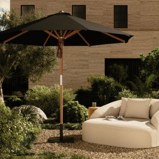 Baska Outdoor Round Umbrella by Four Hands. Made from 100% acrylic, solid fsc®-certified teak in a modern style.