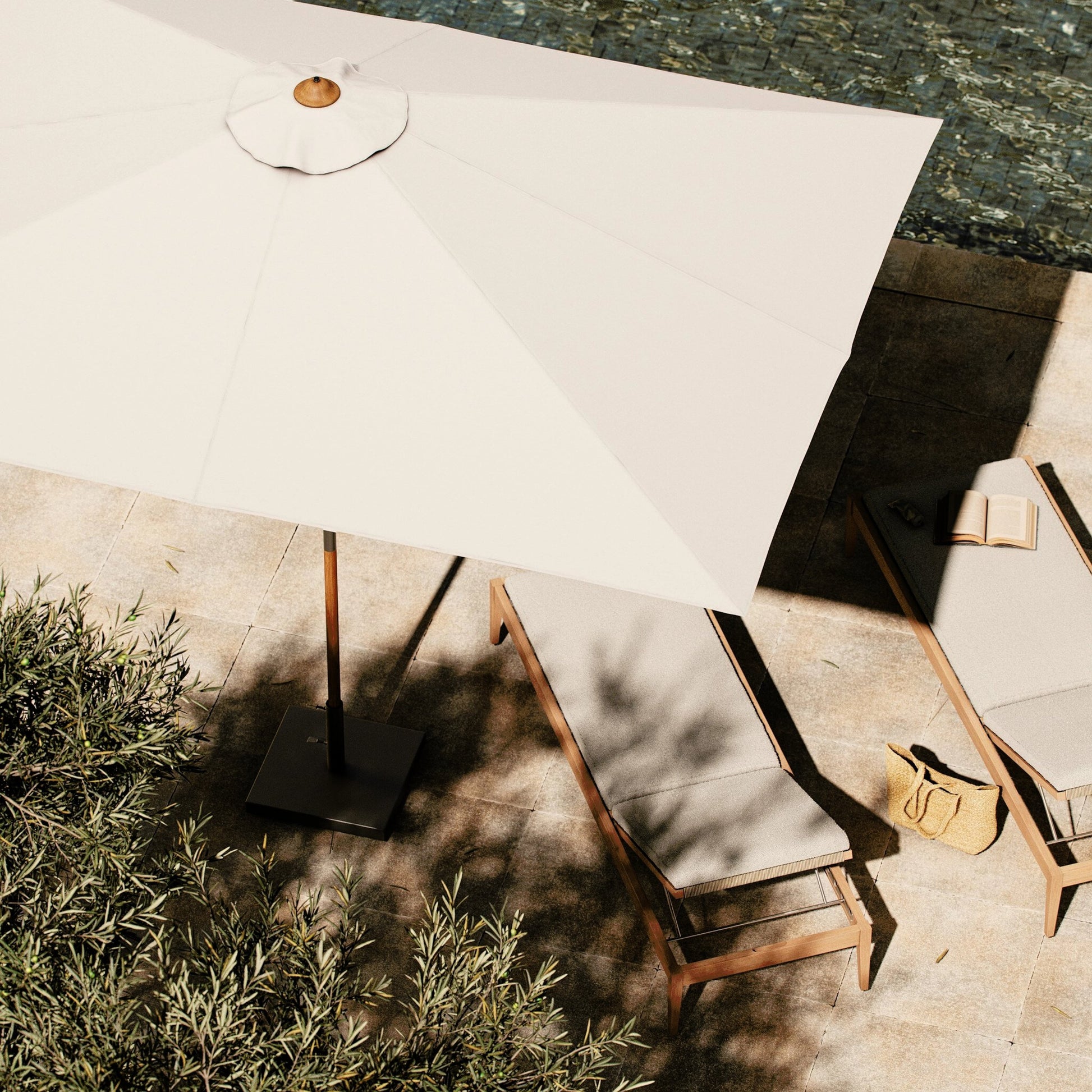 Baska Outdoor Rectangular Umbrella by Four Hands. Made from 100% acrylic, solid fsc®-certified teak in a modern style.