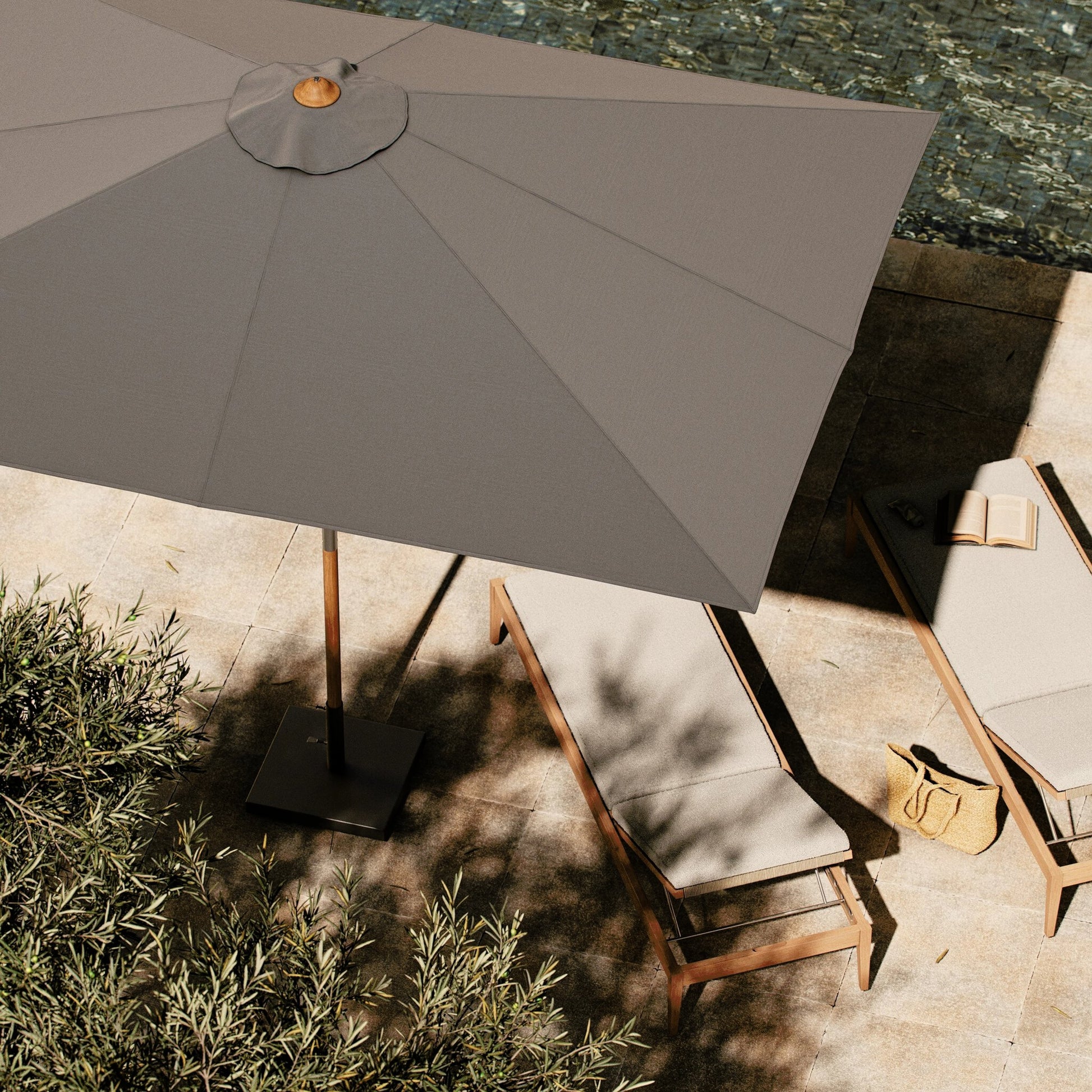 Baska Outdoor Rectangular Umbrella by Four Hands. Made from 100% acrylic, solid fsc®-certified teak in a modern style.