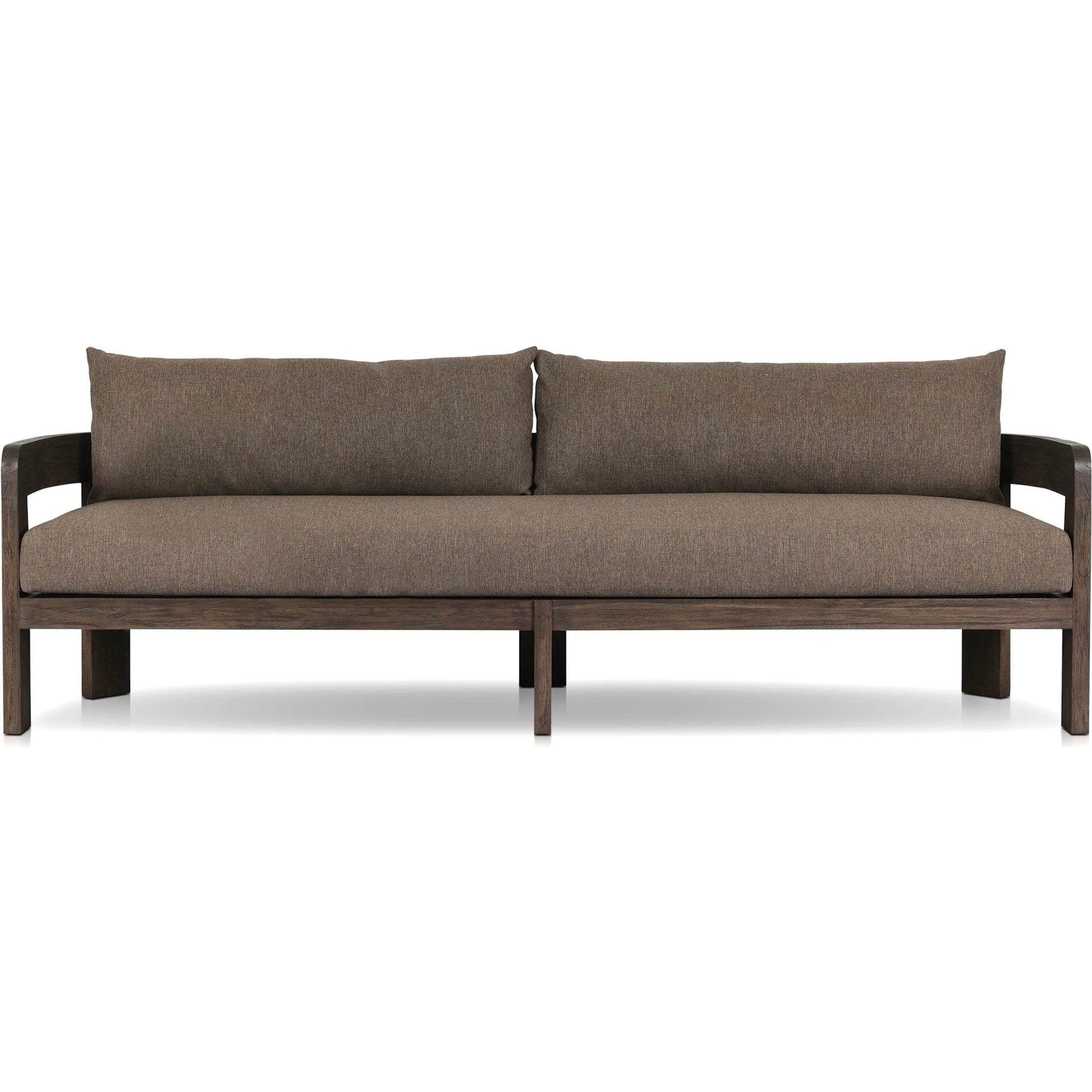 Jackson Outdoor Sofa by Four Hands. Made from 100% olefin, solid fsc®-certified teak, 91% polyurethane foam pad, 9% polyester fiber batting in a modern style.