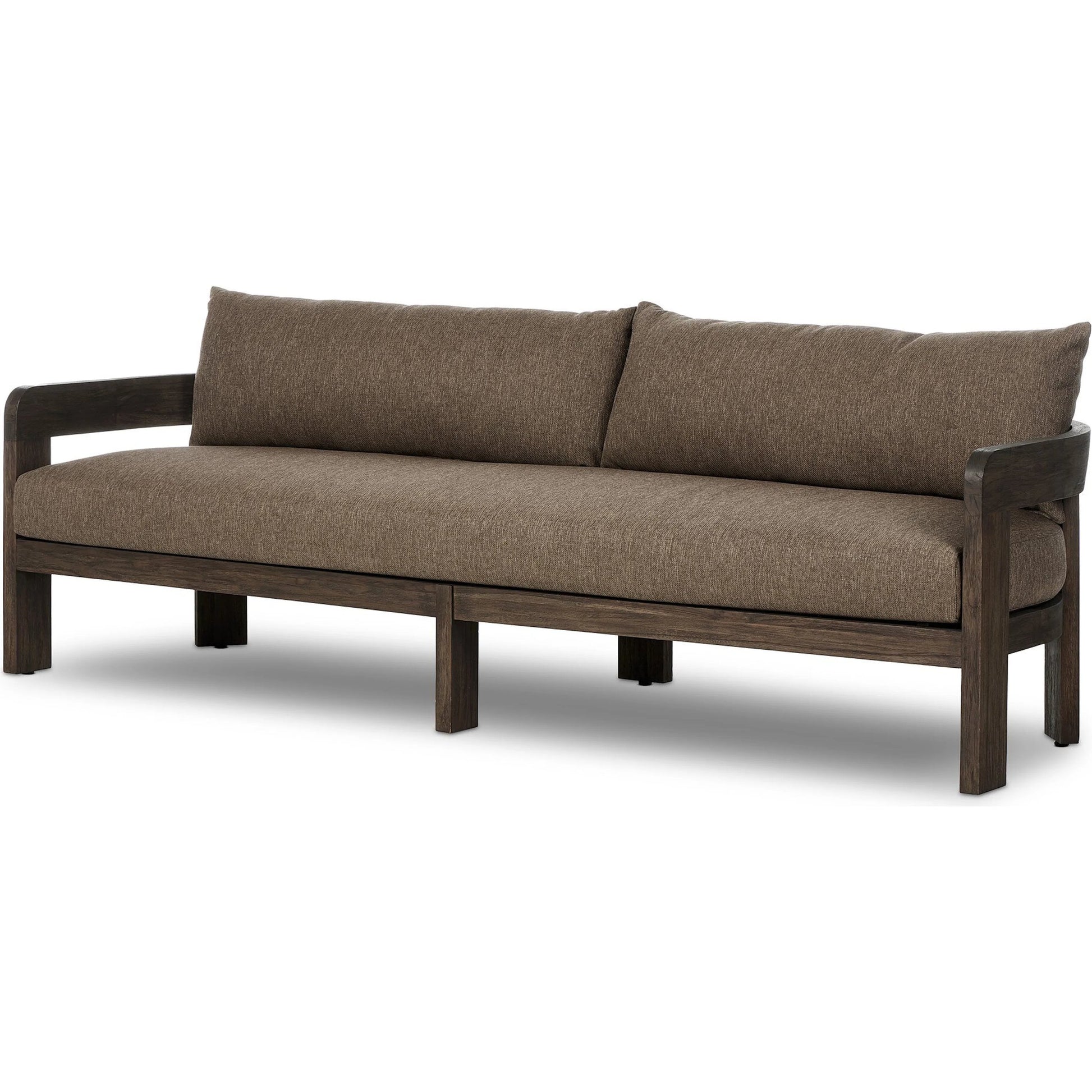 Jackson Outdoor Sofa by Four Hands. Made from 100% olefin, solid fsc®-certified teak, 91% polyurethane foam pad, 9% polyester fiber batting in a modern style.