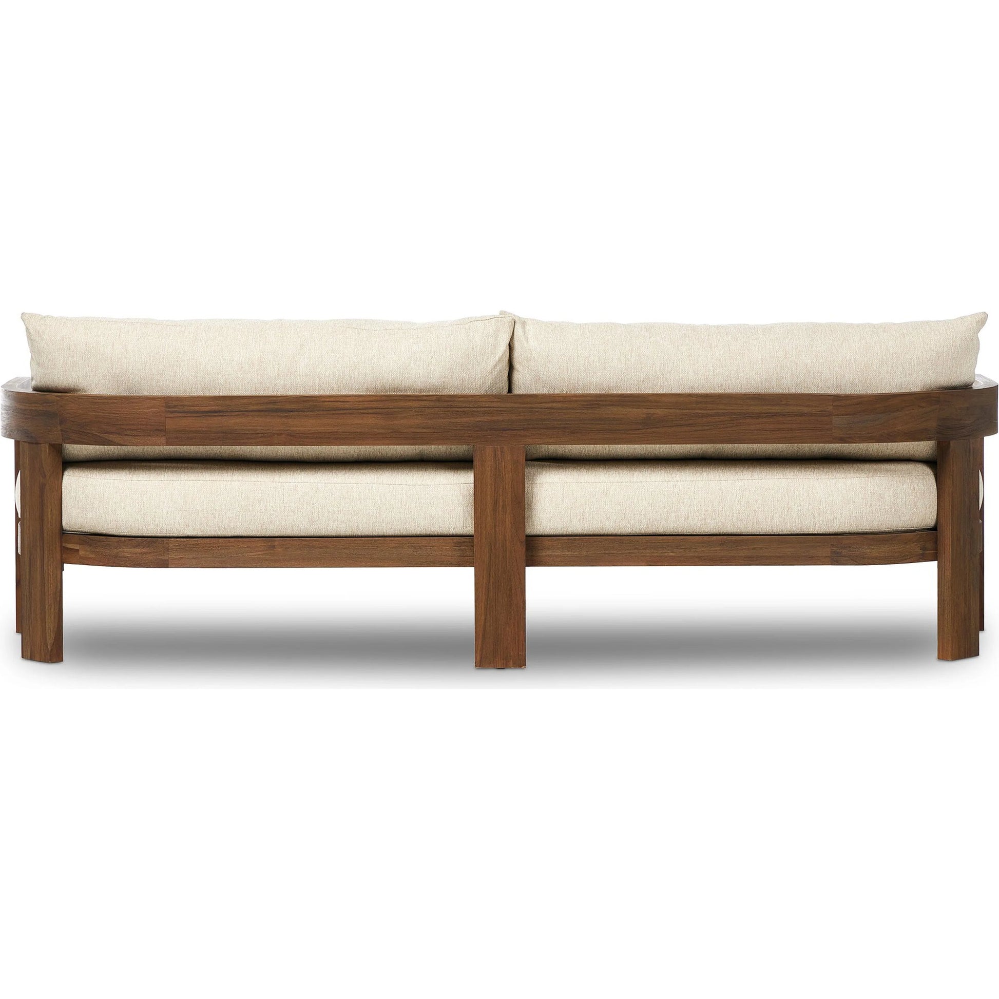 Jackson Outdoor Sofa by Four Hands. Made from 100% olefin, solid fsc®-certified teak, 91% polyurethane foam pad, 9% polyester fiber batting in a modern style.