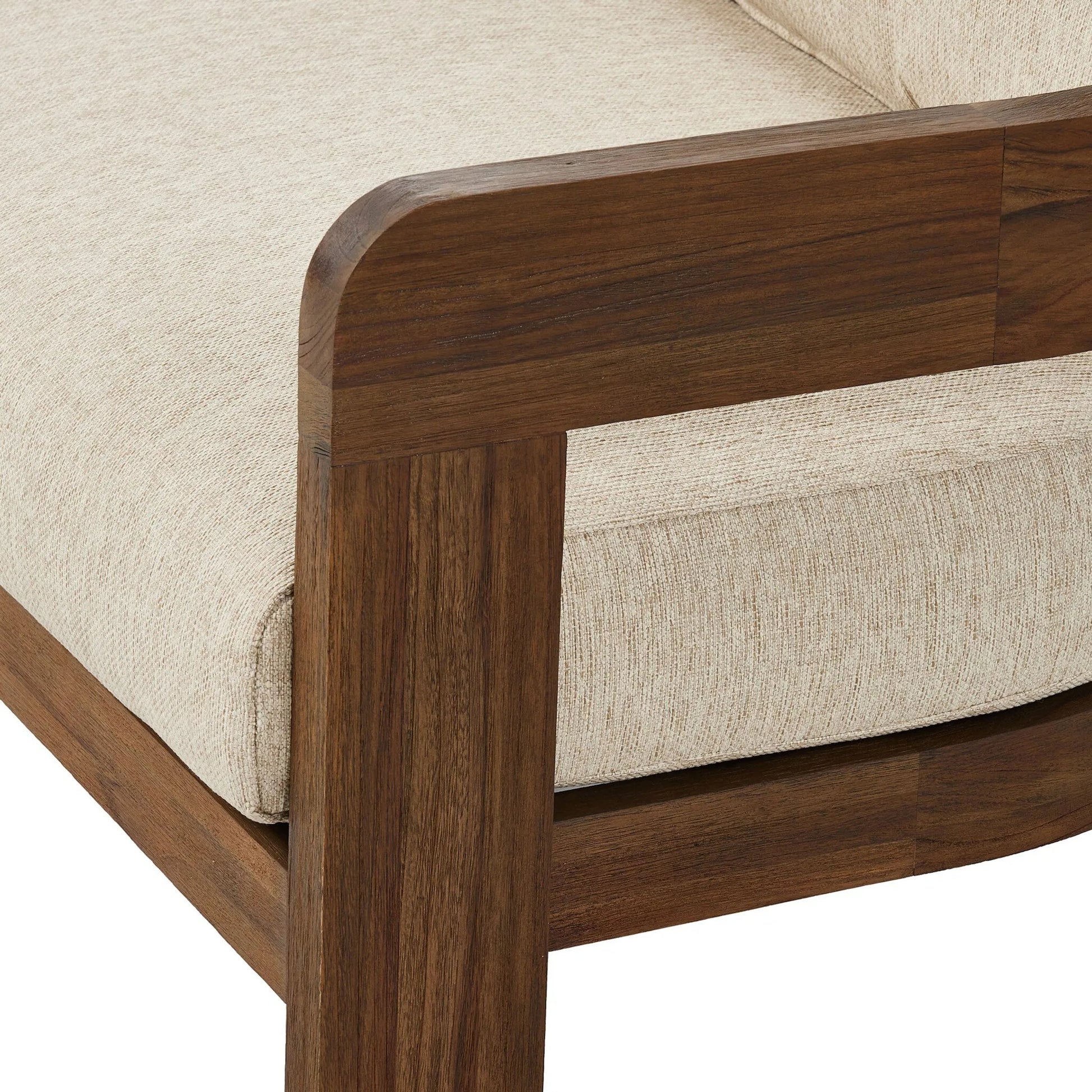 Jackson Outdoor Sofa by Four Hands. Made from 100% olefin, solid fsc®-certified teak, 91% polyurethane foam pad, 9% polyester fiber batting in a modern style.