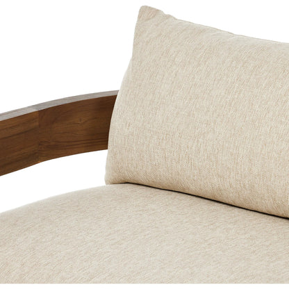 Jackson Outdoor Sofa by Four Hands. Made from 100% olefin, solid fsc®-certified teak, 91% polyurethane foam pad, 9% polyester fiber batting in a modern style.