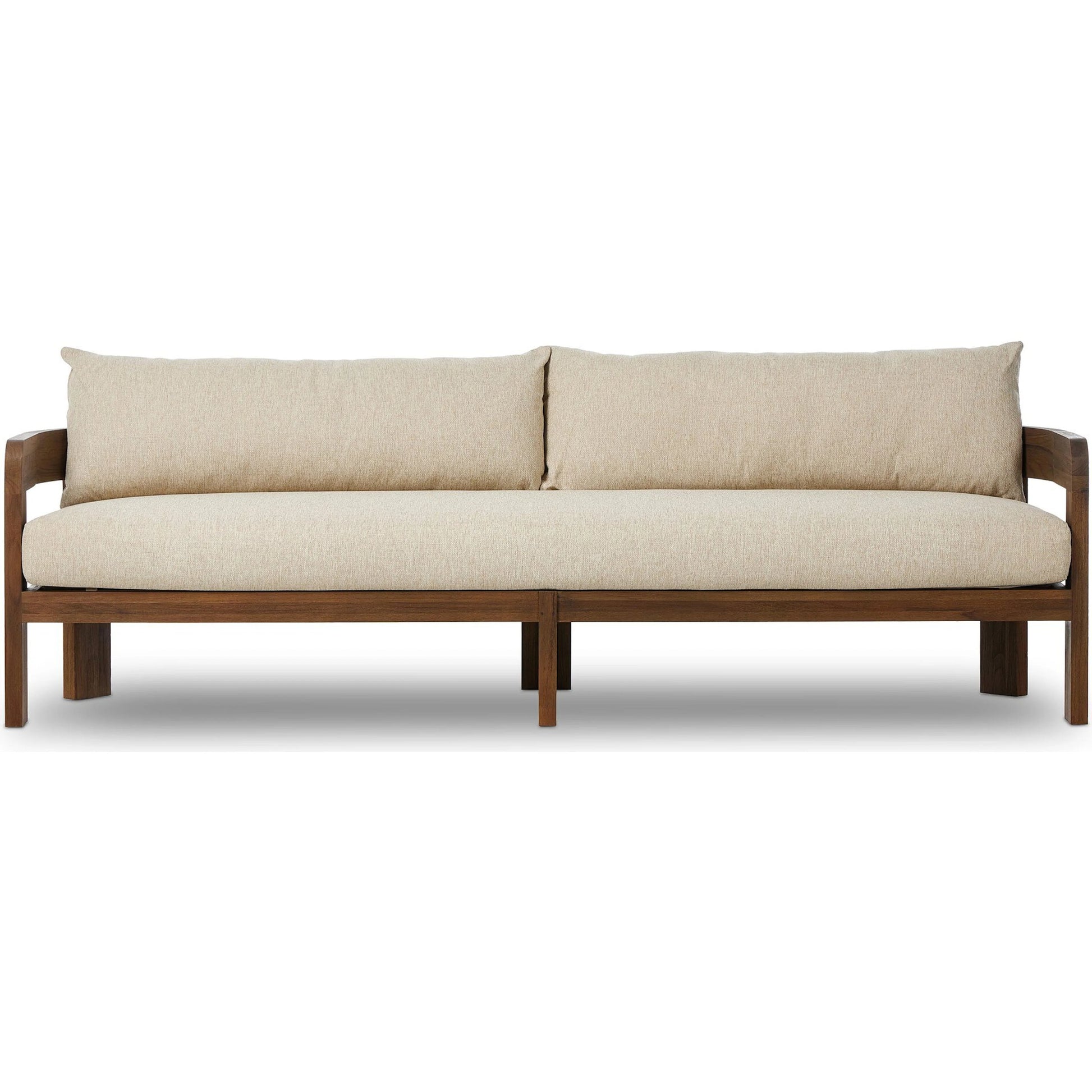 Jackson Outdoor Sofa by Four Hands. Made from 100% olefin, solid fsc®-certified teak, 91% polyurethane foam pad, 9% polyester fiber batting in a modern style.