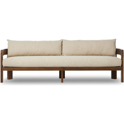 Jackson Outdoor Sofa by Four Hands. Made from 100% olefin, solid fsc®-certified teak, 91% polyurethane foam pad, 9% polyester fiber batting in a modern style.