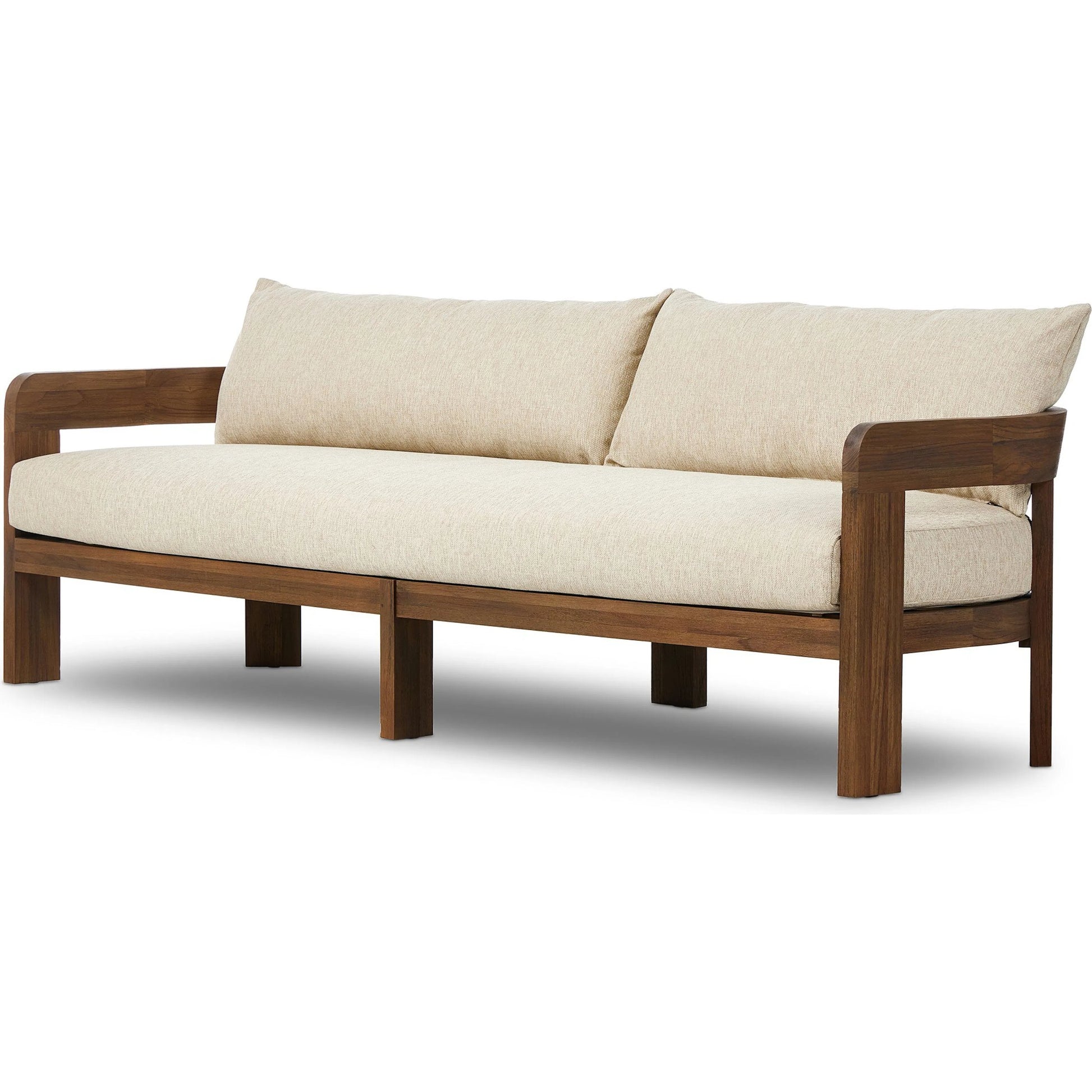 Jackson Outdoor Sofa by Four Hands. Made from 100% olefin, solid fsc®-certified teak, 91% polyurethane foam pad, 9% polyester fiber batting in a modern style.