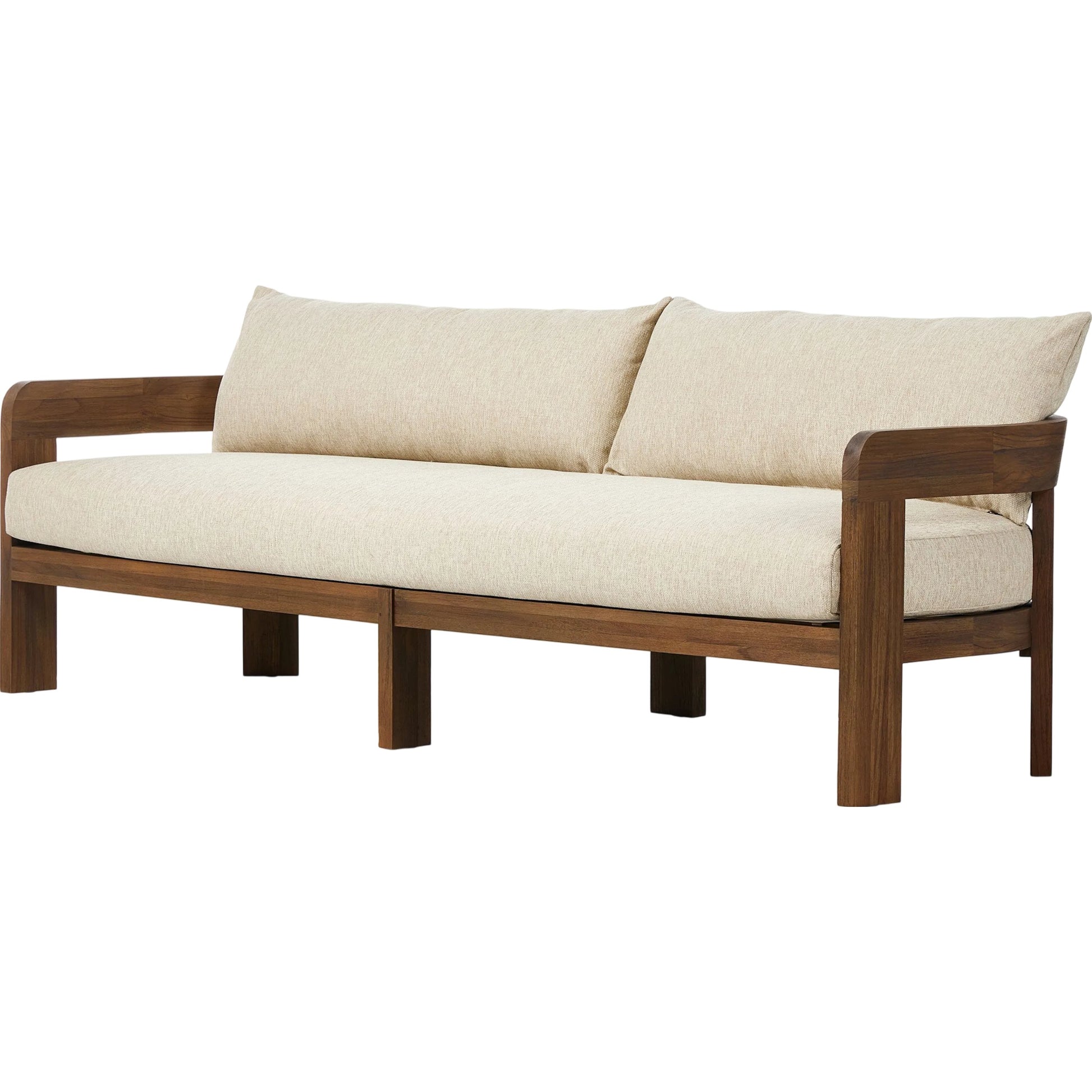 Jackson Outdoor Sofa by Four Hands. Made from 100% olefin, solid fsc®-certified teak, 91% polyurethane foam pad, 9% polyester fiber batting in a modern style.