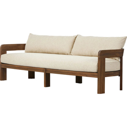 Jackson Outdoor Sofa by Four Hands. Made from 100% olefin, solid fsc®-certified teak, 91% polyurethane foam pad, 9% polyester fiber batting in a modern style.