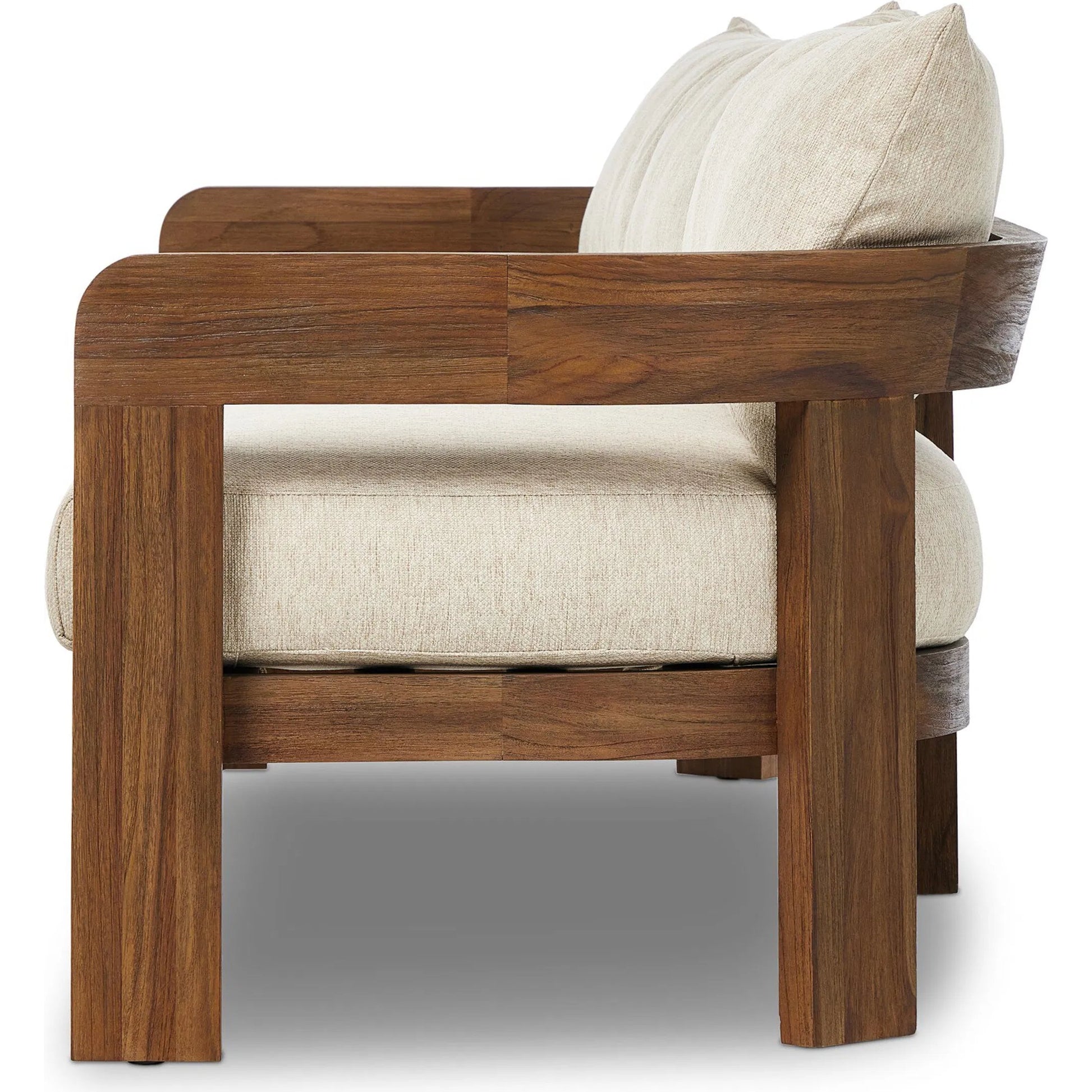Jackson Outdoor Sofa by Four Hands. Made from 100% olefin, solid fsc®-certified teak, 91% polyurethane foam pad, 9% polyester fiber batting in a modern style.