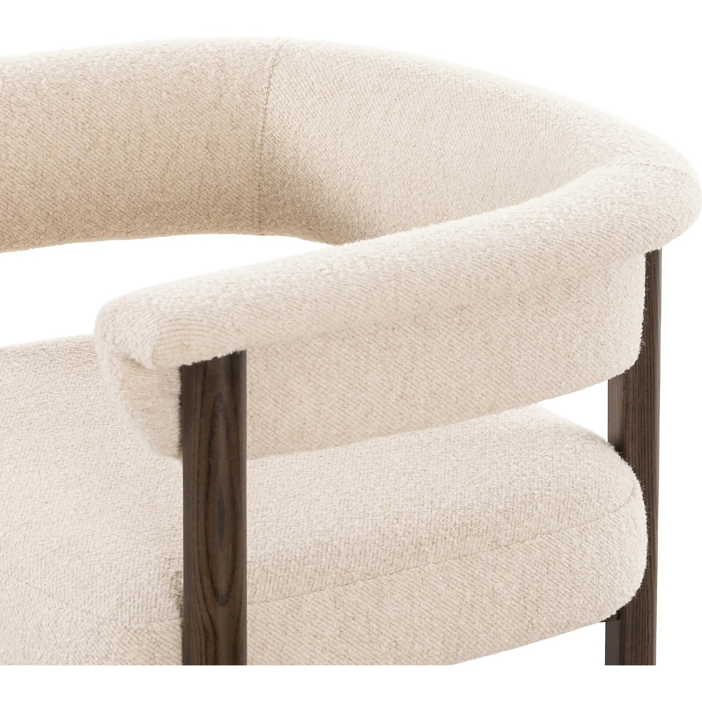 005 SI-2524080 | Closeup | Cassie Dining Chair by Four Hands in charter oatmeal, sienna ash. Made from 69% polyester, 23% acrylic, 8% flax/linen, solid ash in a transitional style.