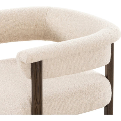 Cassie Dining Chair by Four Hands in charter oatmeal, sienna ash. Made from 69% polyester, 23% acrylic, 8% flax/linen, solid ash in a transitional style.