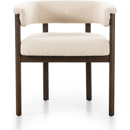 Cassie Dining Chair by Four Hands in charter oatmeal, sienna ash. Made from 69% polyester, 23% acrylic, 8% flax/linen, solid ash in a transitional style.