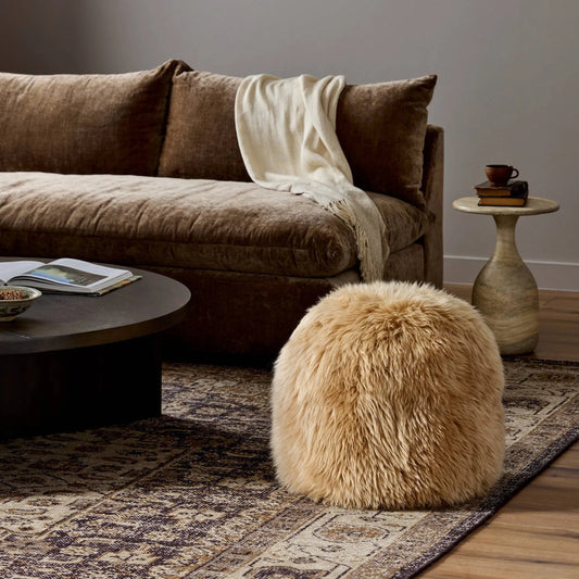 Lalo Lambskin Pouf by Four Hands. Made from shearling, 100% cotton in a unique style.