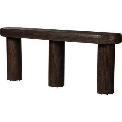 Sommer Console Table by Four Hands in sienna brown pine. Made from solid pine in a traditional style.