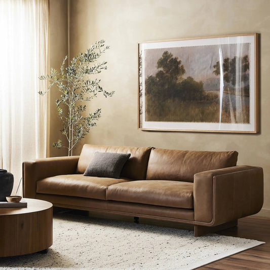 Yann Sofa-96" by Four Hands in palermo drift. Made from top grain leather in a unique style.
