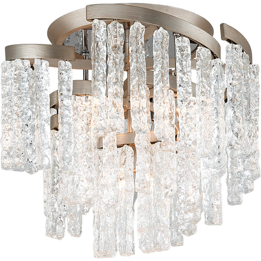Mont Blanc Semi Flush Mount by Corbett in modern silver leaf. Made from hand crafted iron in a modern style.