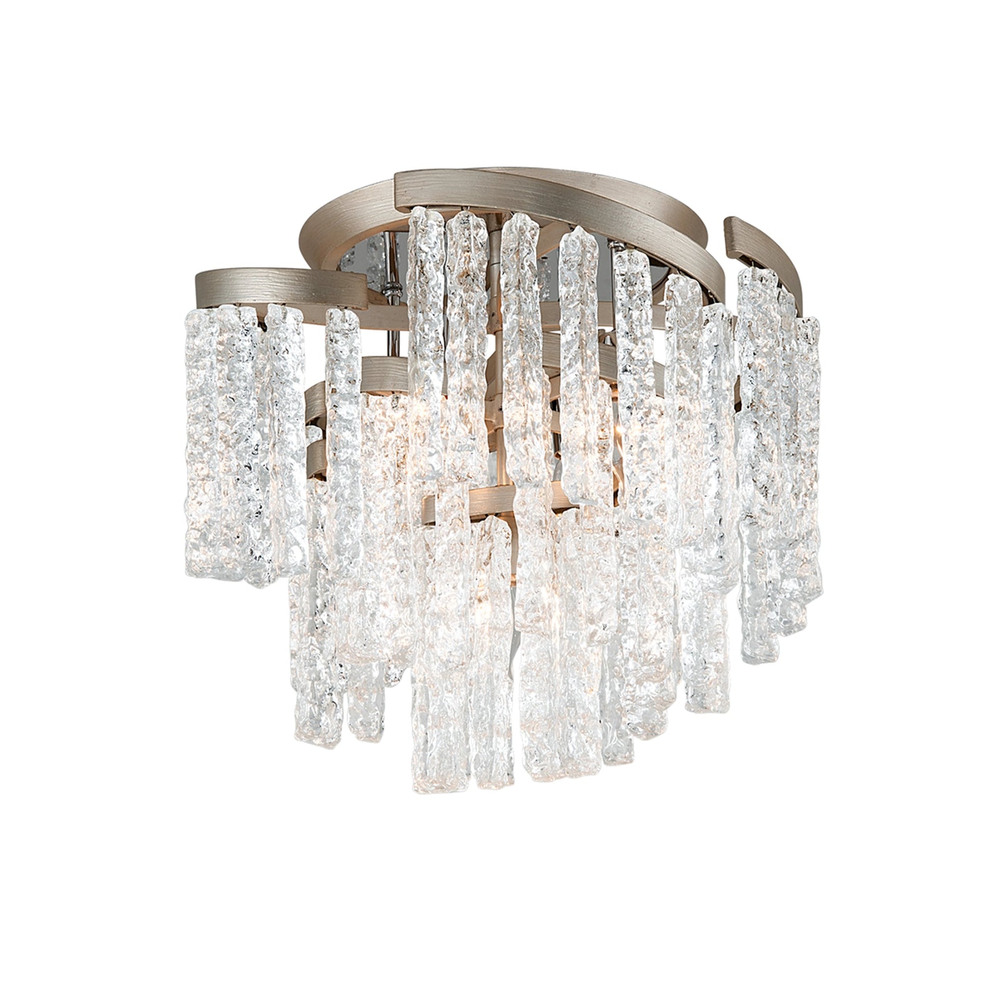 Mont Blanc Semi Flush Mount by Corbett in modern silver leaf. Made from hand crafted iron in a modern style.