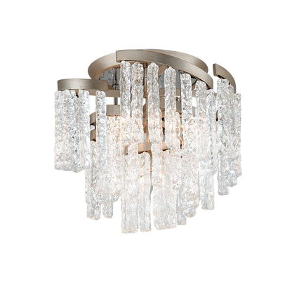 Mont Blanc Semi Flush Mount by Corbett in modern silver leaf. Made from hand crafted iron in a modern style.