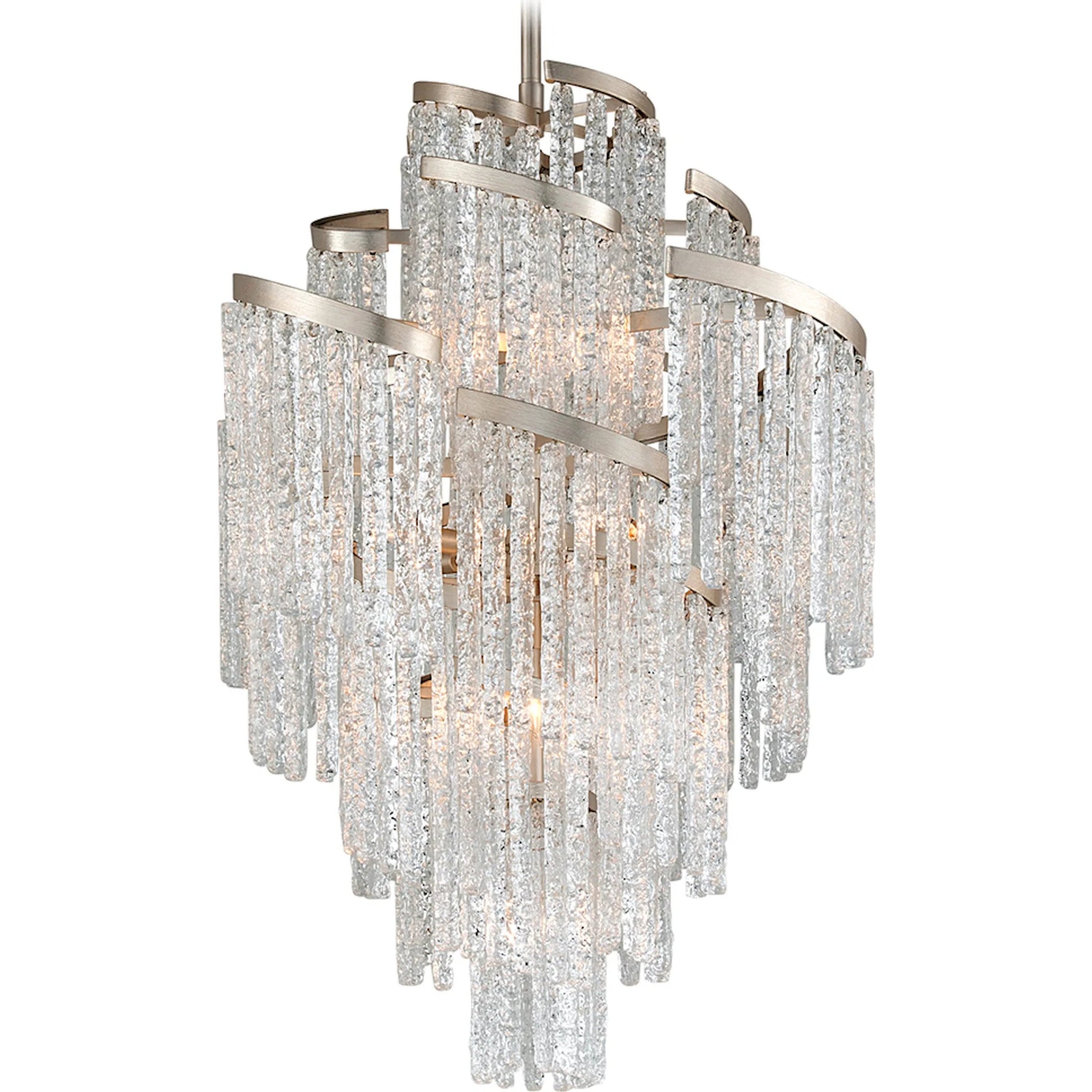 Mont Blanc 13 Light Chandelier by Corbett in modern silver leaf. Made from hand-crafted iron in a modern style.