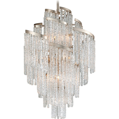 Mont Blanc 13 Light Chandelier by Corbett in modern silver leaf. Made from hand-crafted iron in a modern style.